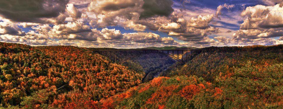 panoramic view of the New River Gorge during the fall