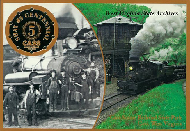 Shay #5 Centennial postcard (Cass Scenic Railway)