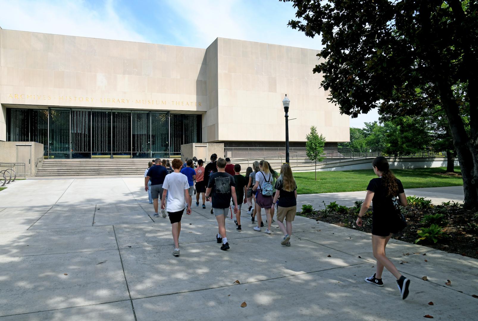 Visitors outside the Culture Center