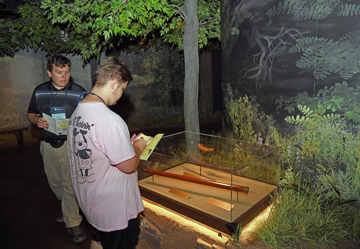 Students explore the George Washington artifacts case