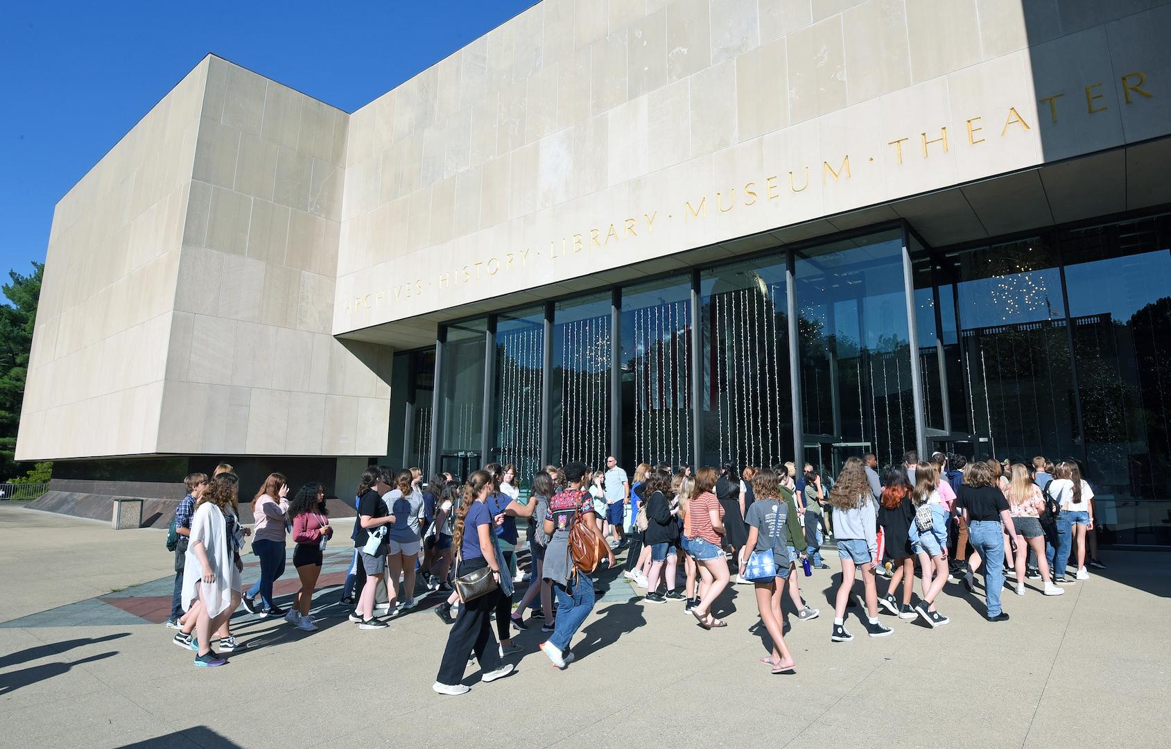 Visitors outside the Culture Center